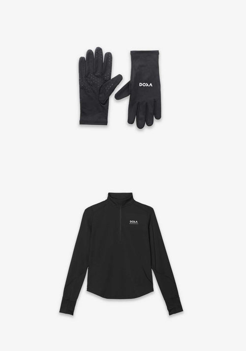 WOMENS THERMAL HALF ZIP + GLOVES KIT - Black #card-only